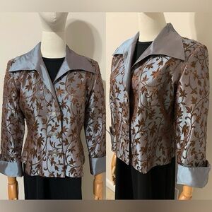 Iridescent Blue / Grey Blazer with Brown Sequin and Embroidery